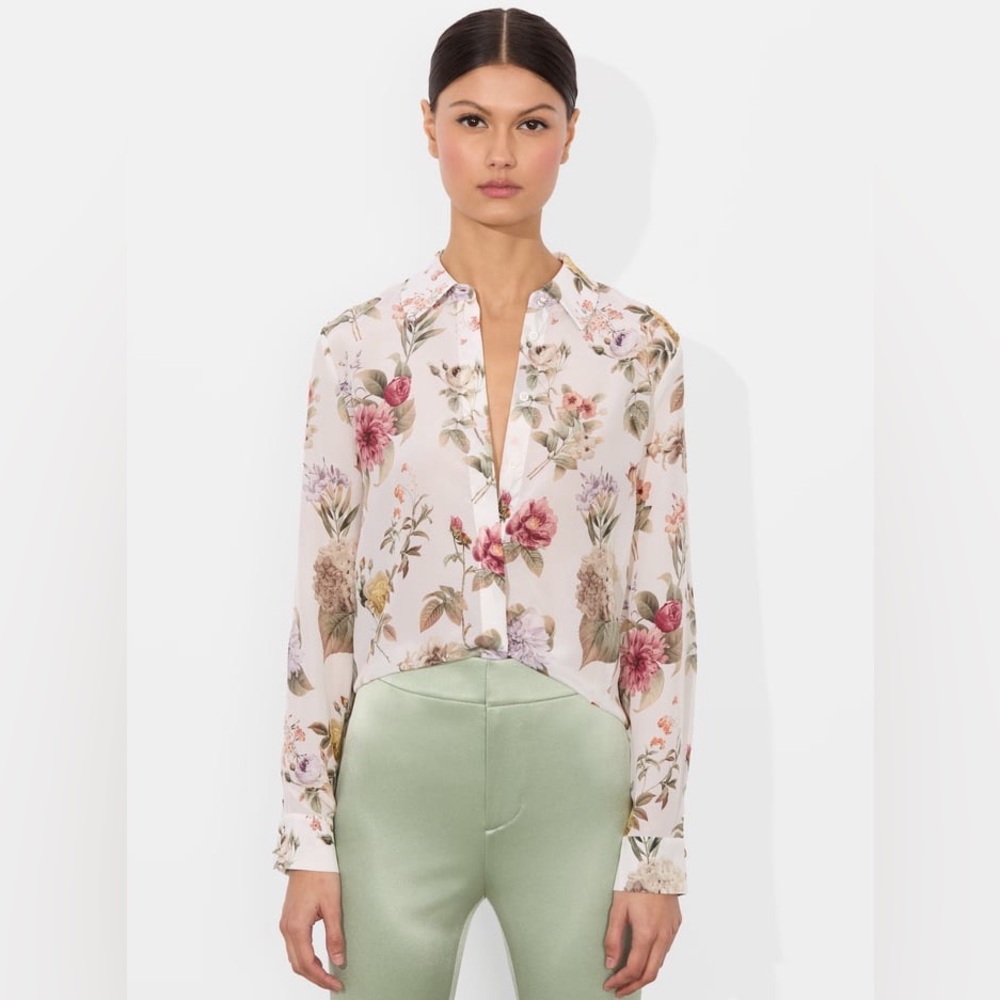 NWT Alice + Olivia Willa Floral Silk Shirt In Sweet Nothings